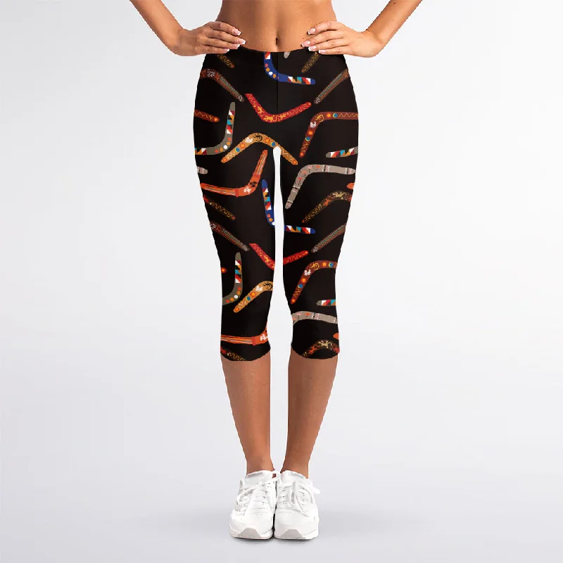 Closeout Australian Boomerang Pattern Print Women's Capri Leggings