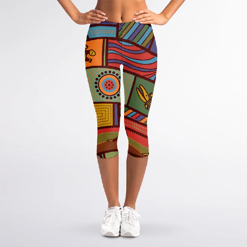 Act Fast Australian Ethnic Pattern Print Women's Capri Leggings