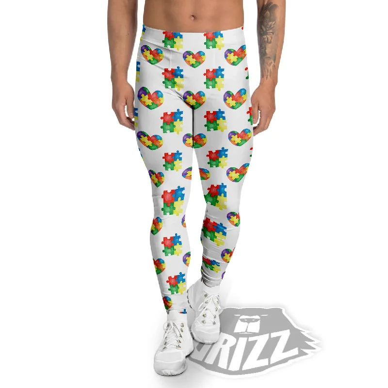 Autism Awareness Heart Print Pattern Men's Leggings