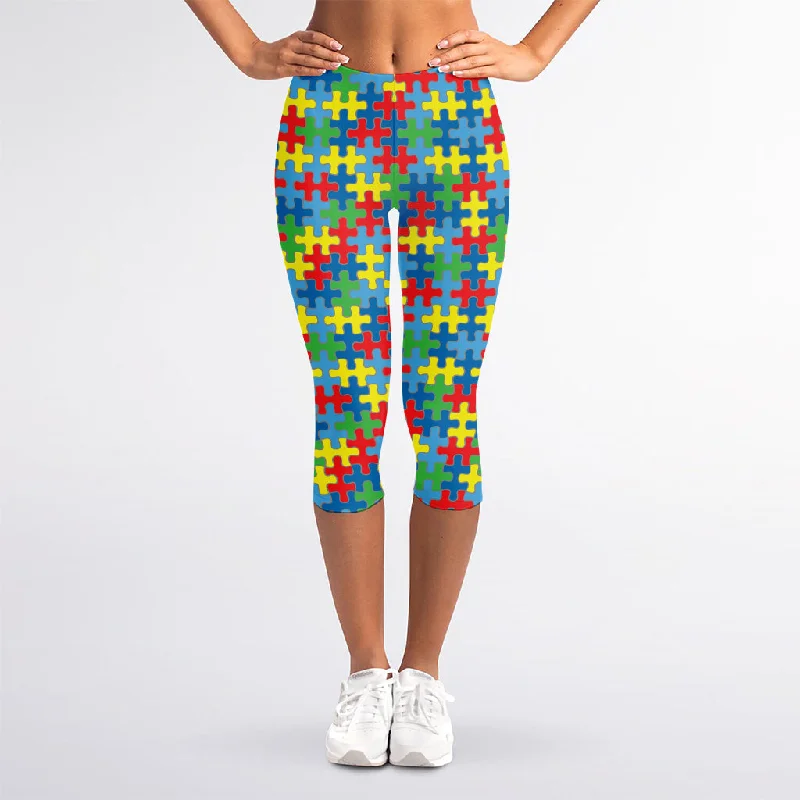 Limited Time Autism Awareness Jigsaw Print Women's Capri Leggings