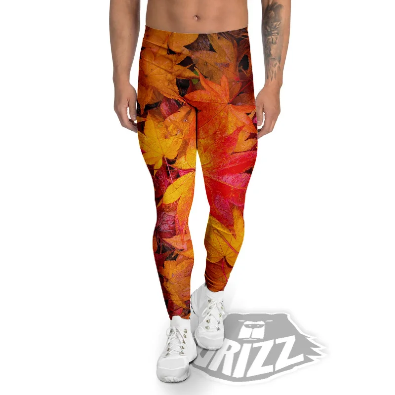 Autumn Leaves Print Men's Leggings