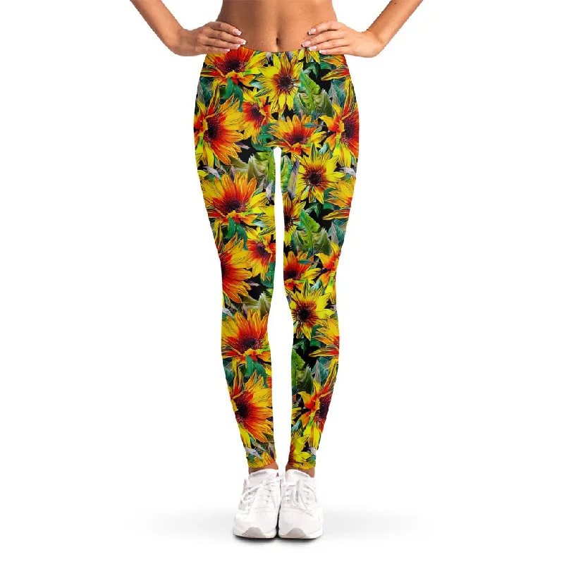 Instant Discount Autumn Sunflower Pattern Print Women's Leggings