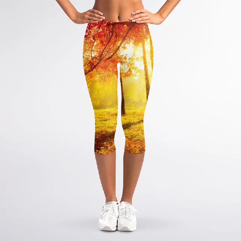 Shop and Save Autumn Trees Print Women's Capri Leggings