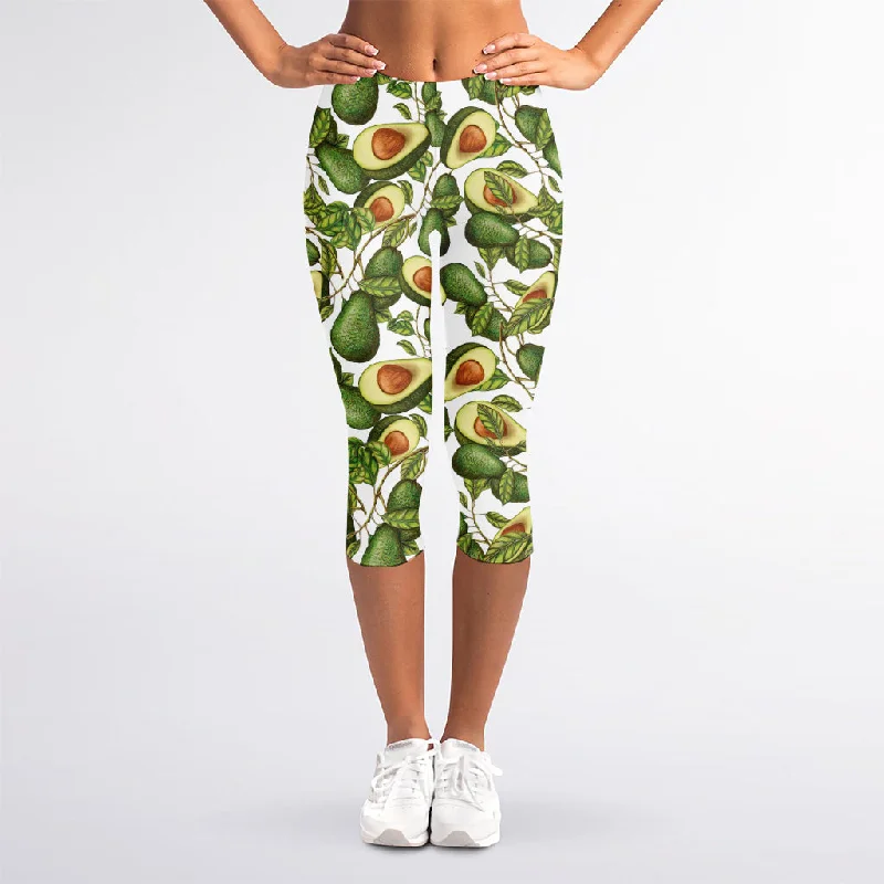 Special Price Avocado Cut In Half Drawing Print Women's Capri Leggings