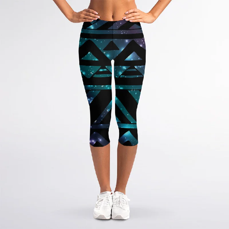 Deep Discounts Aztec Tribal Galaxy Pattern Print Women's Capri Leggings