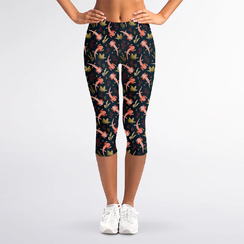 Hurry In Baby Axolotl Pattern Print Women's Capri Leggings