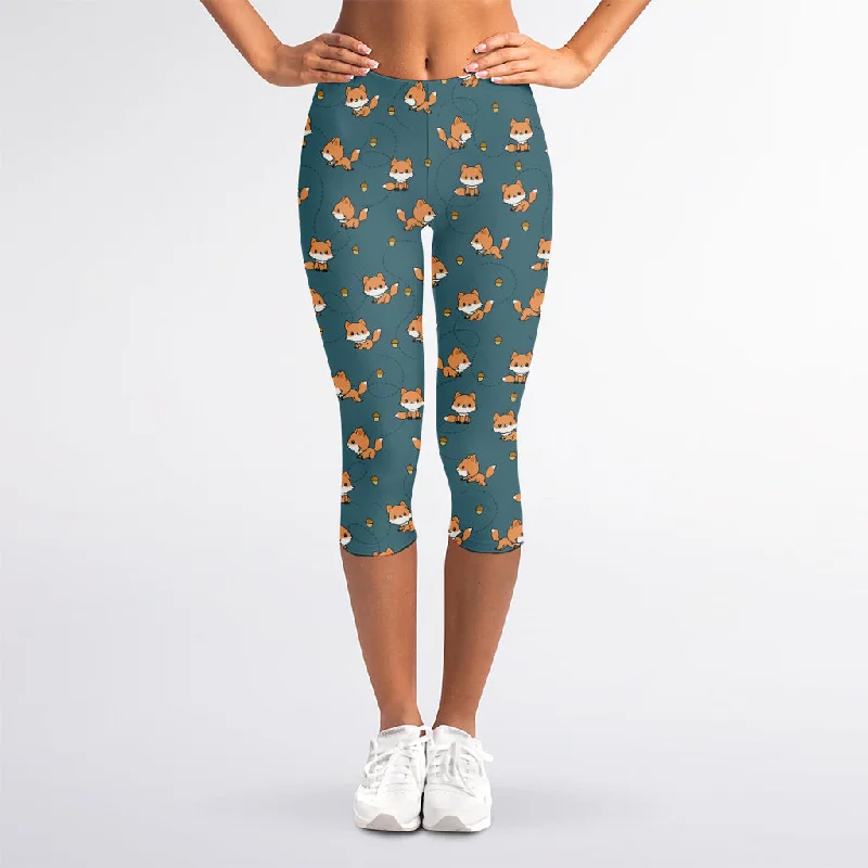 Final Markdown Baby Fox Pattern Print Women's Capri Leggings