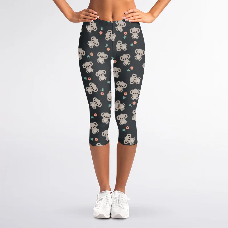 Extra Savings Baby Koala And Floral Pattern Print Women's Capri Leggings