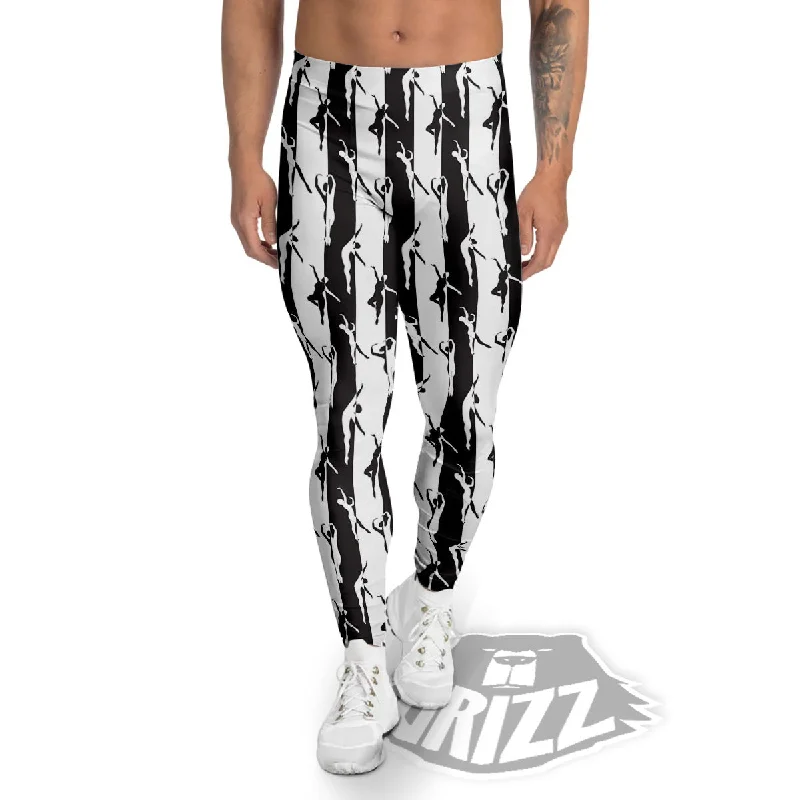 Ballet White And Black Print Pattern Men's Leggings