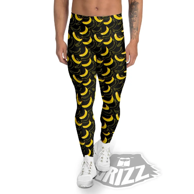 Banana Black Cartoon Print Pattern Men's Leggings