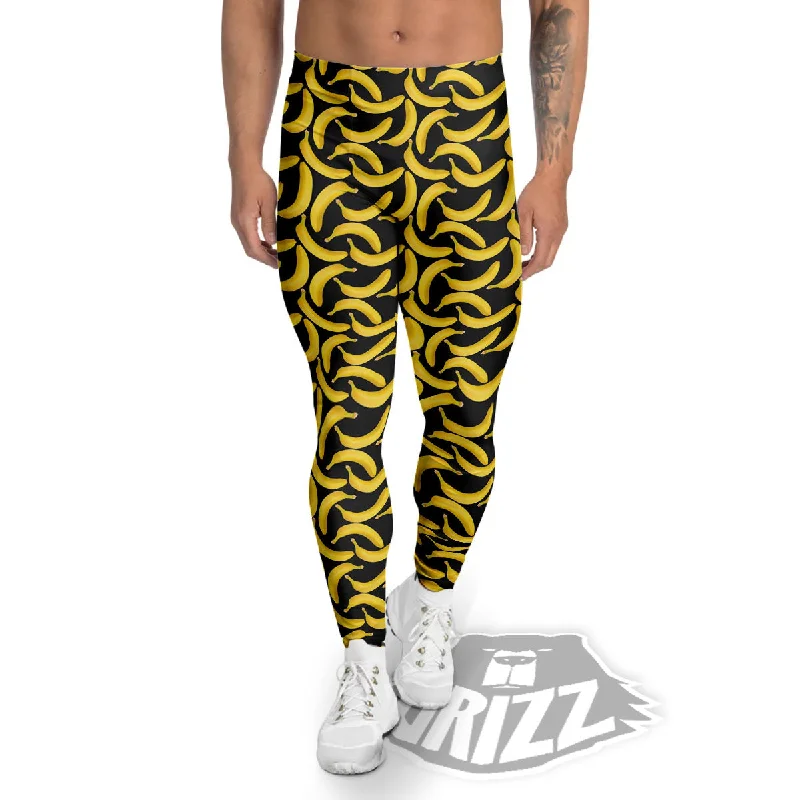 Banana Black Print Pattern Men's Leggings