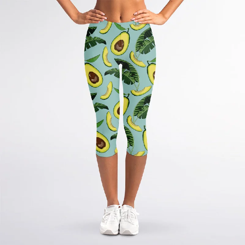 Price Smash Banana Leaf Avocado Pattern Print Women's Capri Leggings