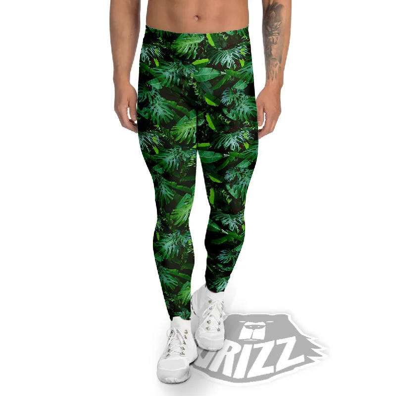 Bargain Blast Banana Palm Leaf Green Tropical Print Men's Leggings