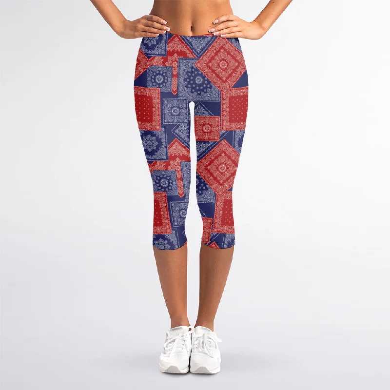 Factory Direct Sale Bandanna Patchwork Pattern Print Women's Capri Leggings