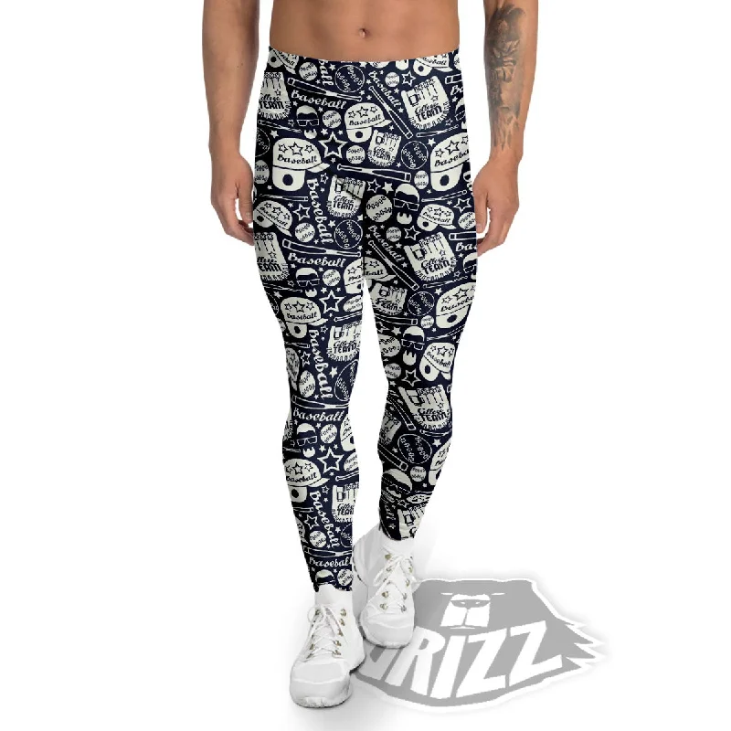 Baseball Black Print Pattern Men's Leggings