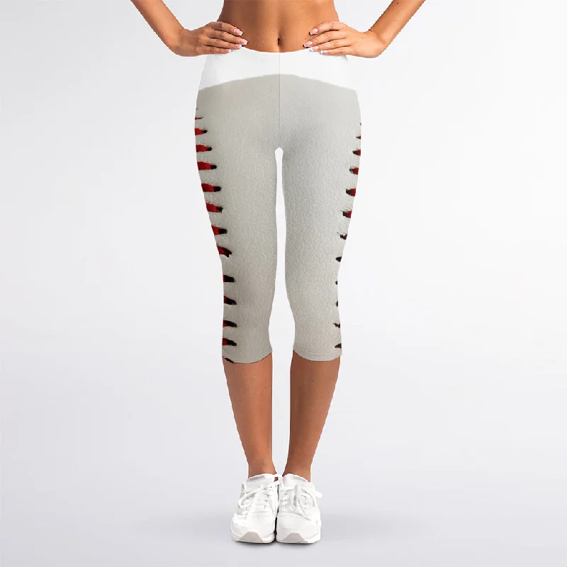 Price Drop Alert Baseball Stitching Print Women's Capri Leggings