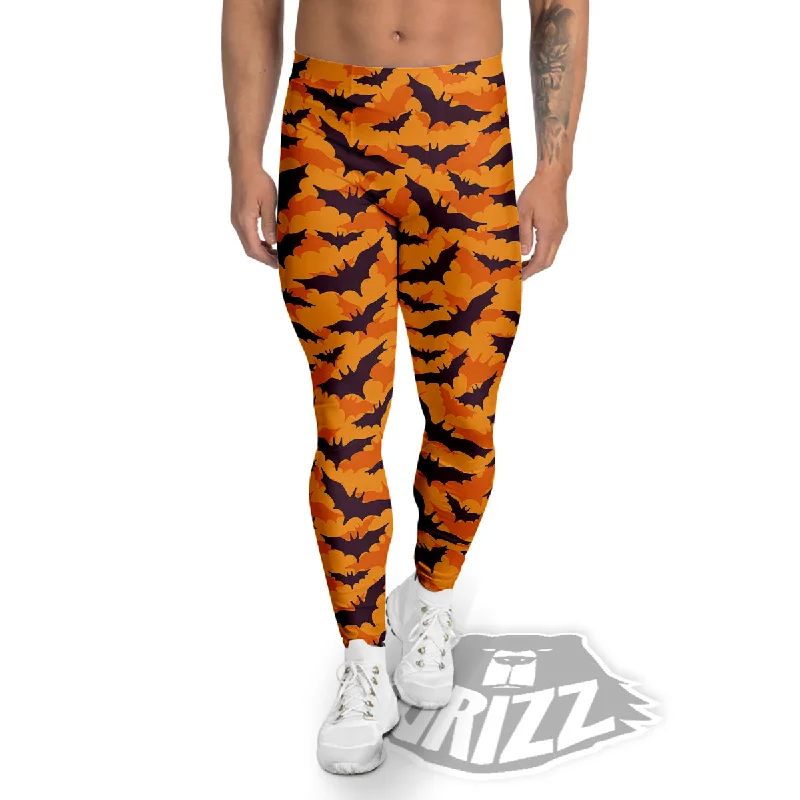 Bats Black And Orange Print Pattern Men's Leggings