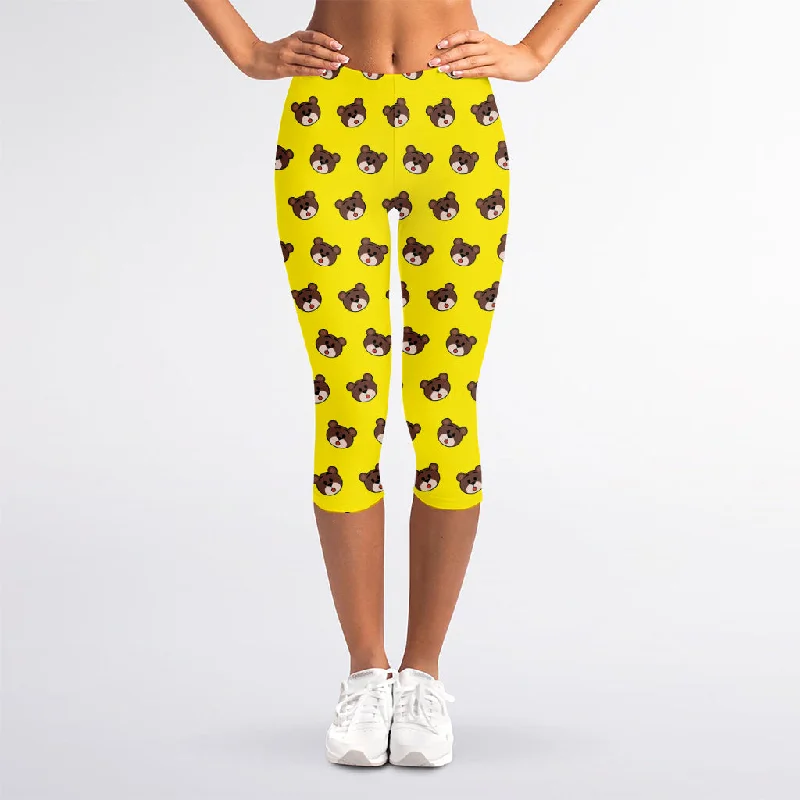 Loyalty Reward Bear Emoji Pattern Print Women's Capri Leggings