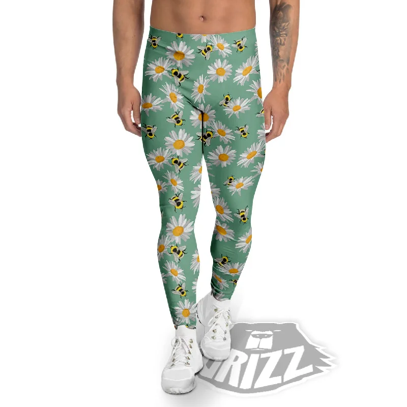 Limited Time Discount Bee Flower Print Pattern Men's Leggings