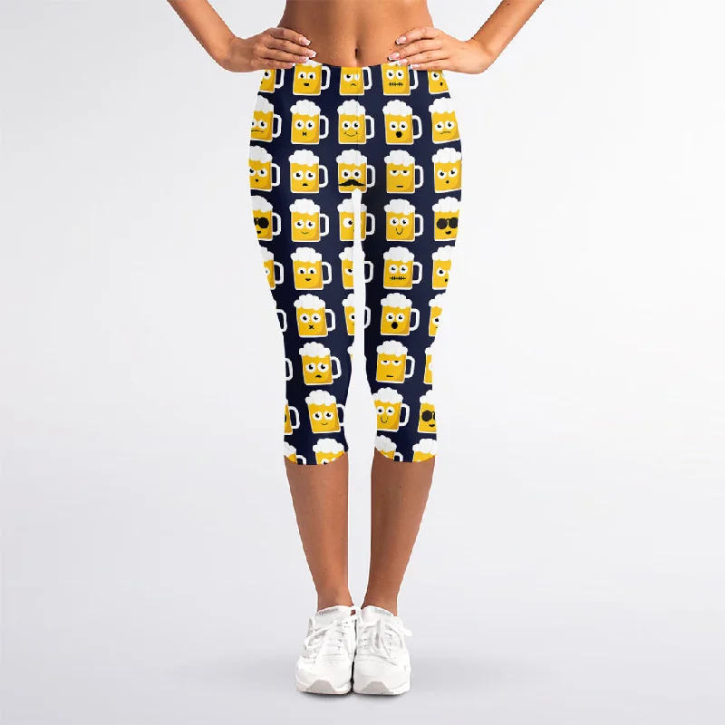 While Supplies Last Beer Emoji Pattern Print Women's Capri Leggings