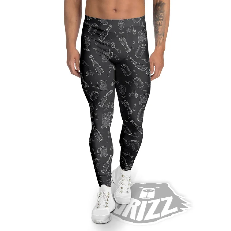 Beer White And Black Print Pattern Men's Leggings