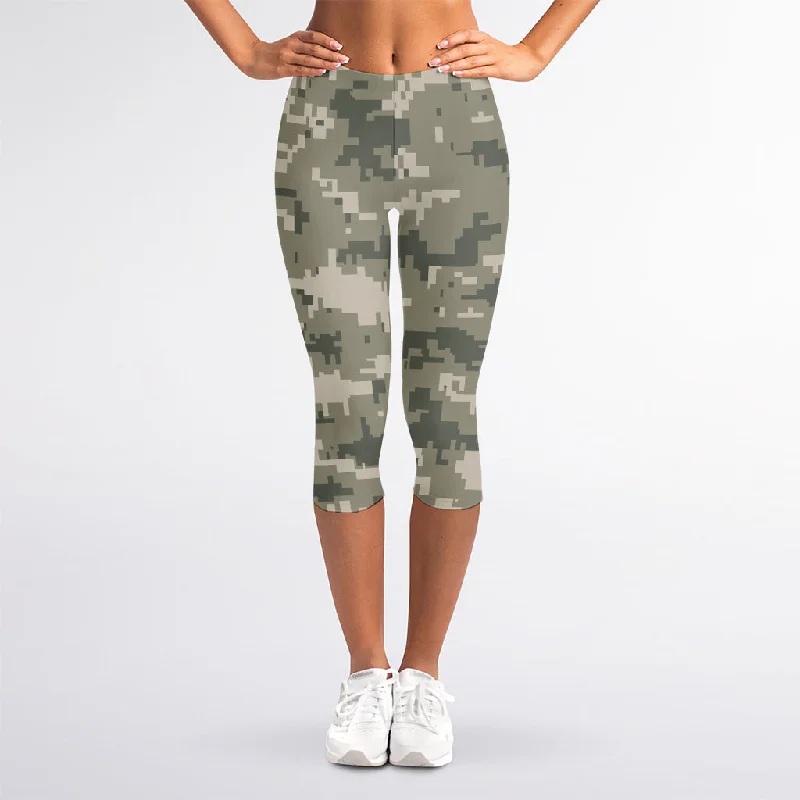 Special Price Beige Digital Camo Pattern Print Women's Capri Leggings