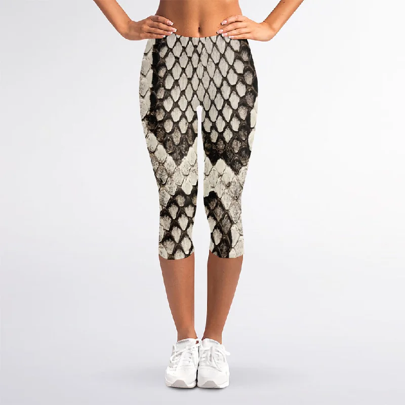 Super Bargain Beige Snakeskin Print Women's Capri Leggings