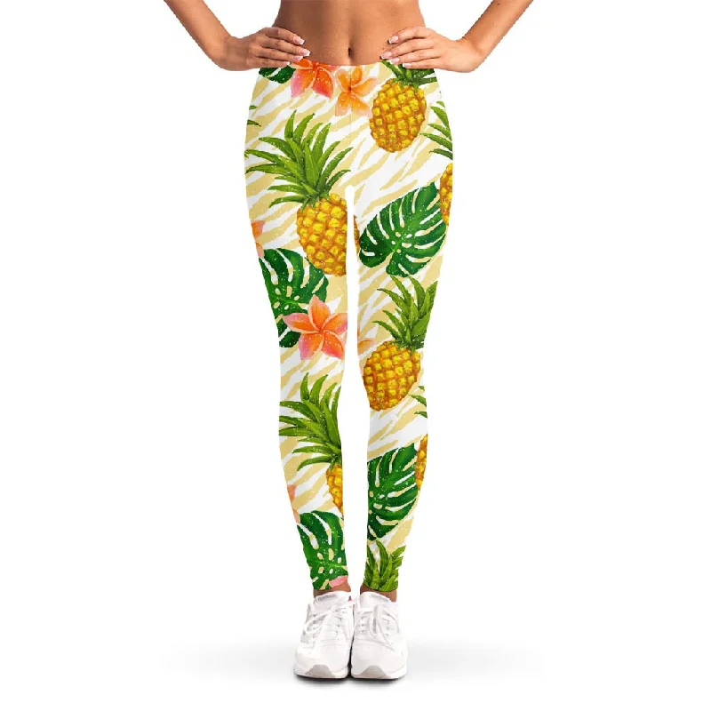 Bargain Prices Beige Zebra Pineapple Pattern Print Women's Leggings