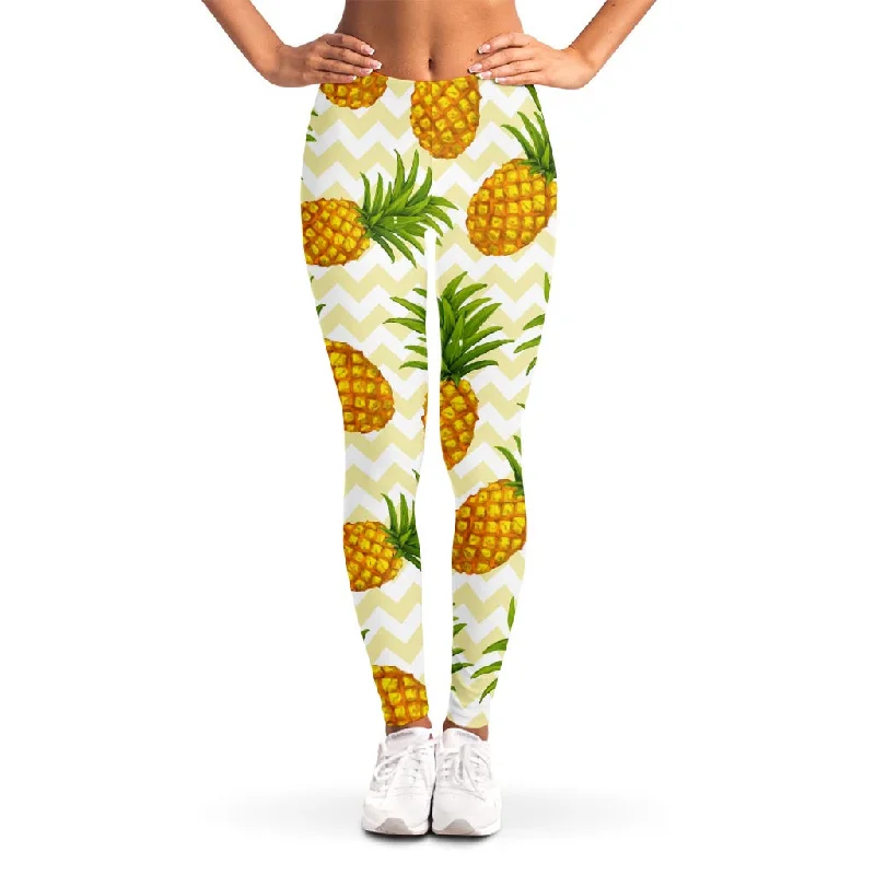 Act Fast Beige Zig Zag Pineapple Pattern Print Women's Leggings