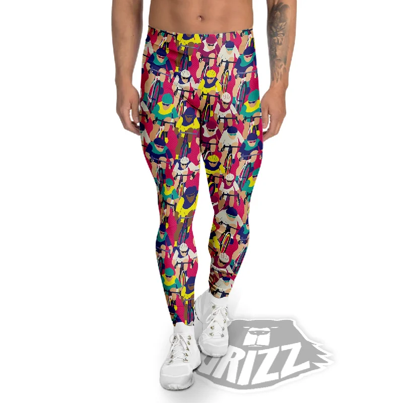 Bicycle Race Colorful Print Pattern Men's Leggings