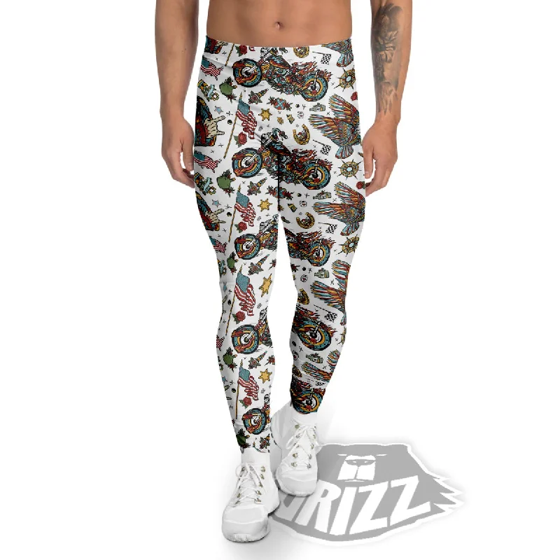 Bikers Old School Tattoo Print Pattern Men's Leggings