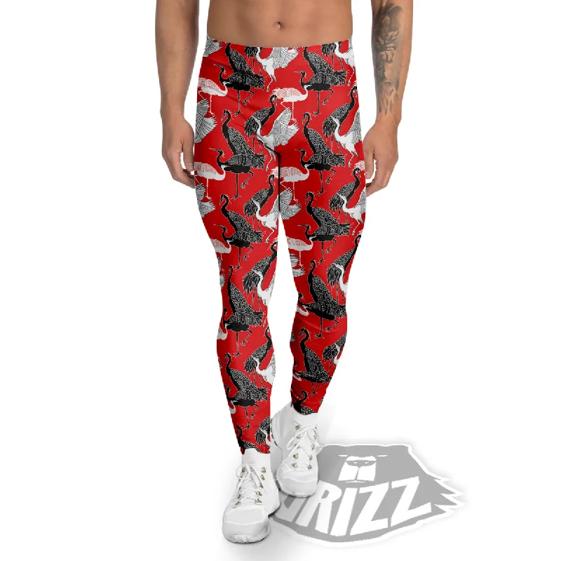 Bird Crane Print Pattern Men's Leggings