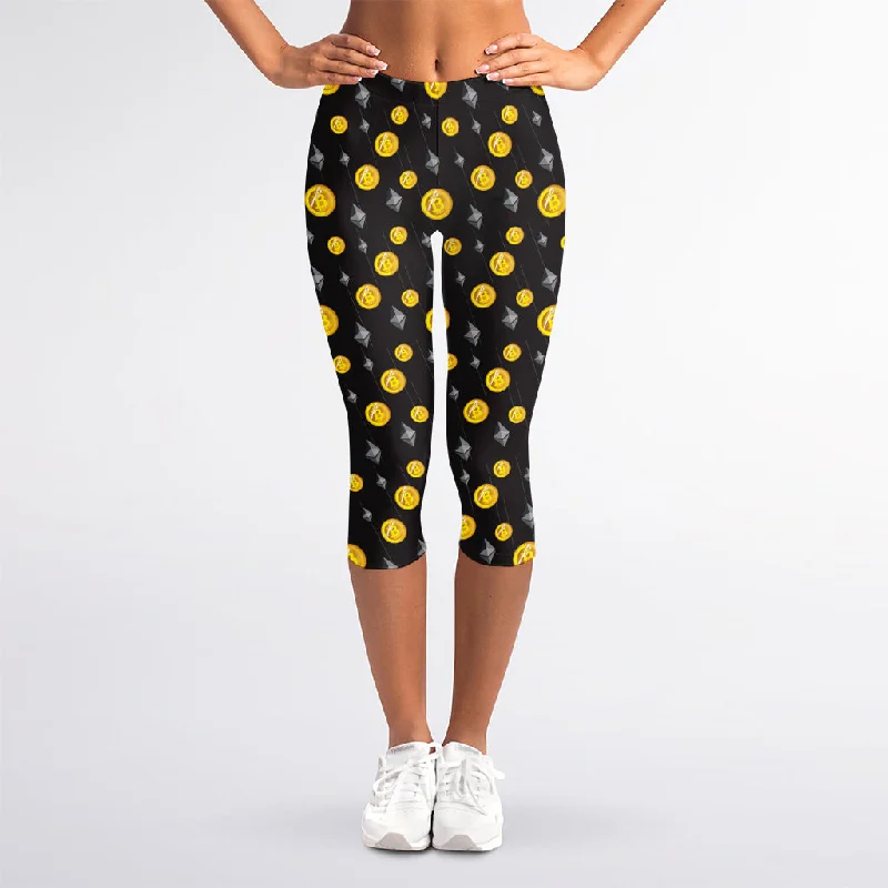 Reduced Prices Bitcoin And Ethereum Pattern Print Women's Capri Leggings