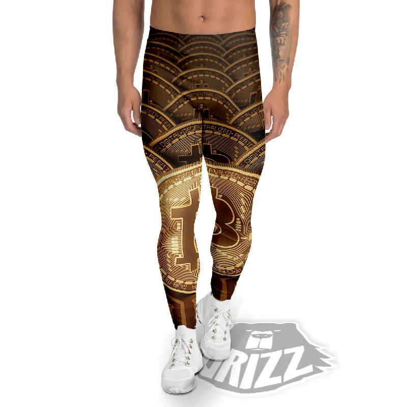 Super Savings Bitcoin Symbol Gold Print Men's Leggings