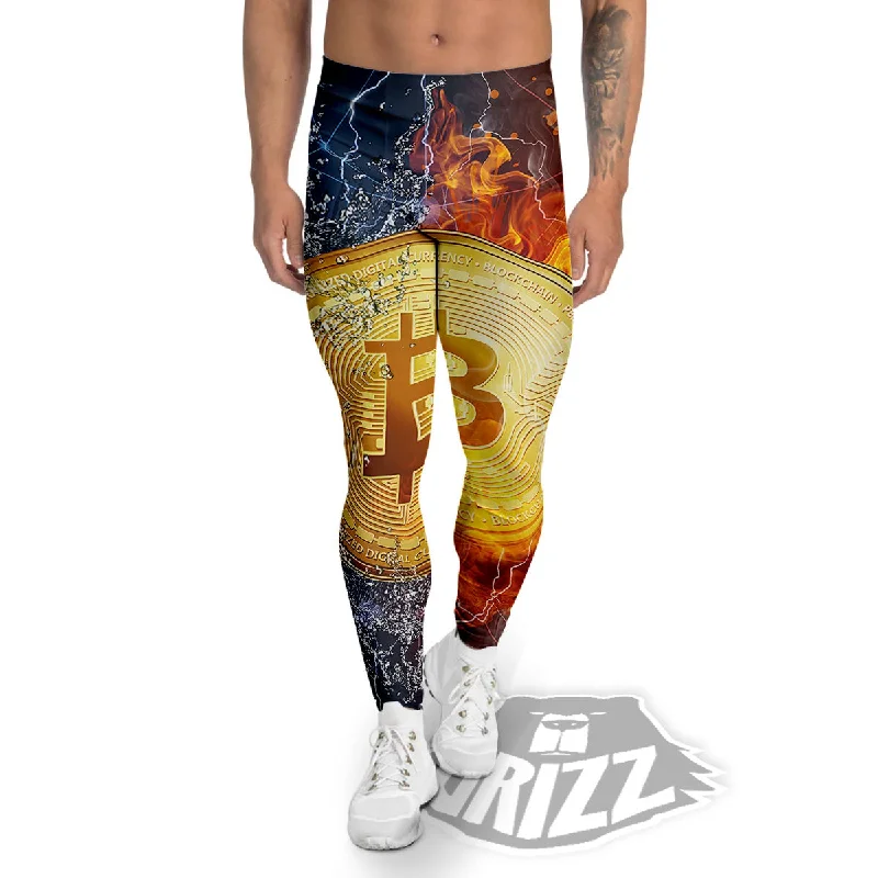 Doorbuster Deal Bitcoin Water And Fire Print Men's Leggings