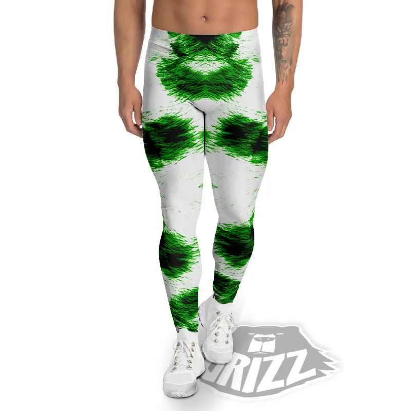 Special Savings Black And Green Acid Wash Tie Dye Print Men's Leggings