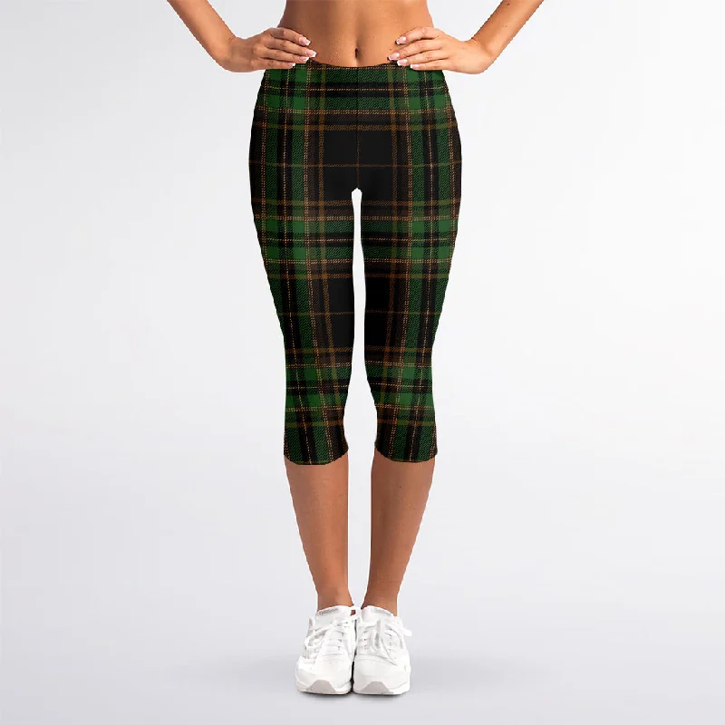 Price Drop Alert Black And Green Stewart Tartan Print Women's Capri Leggings