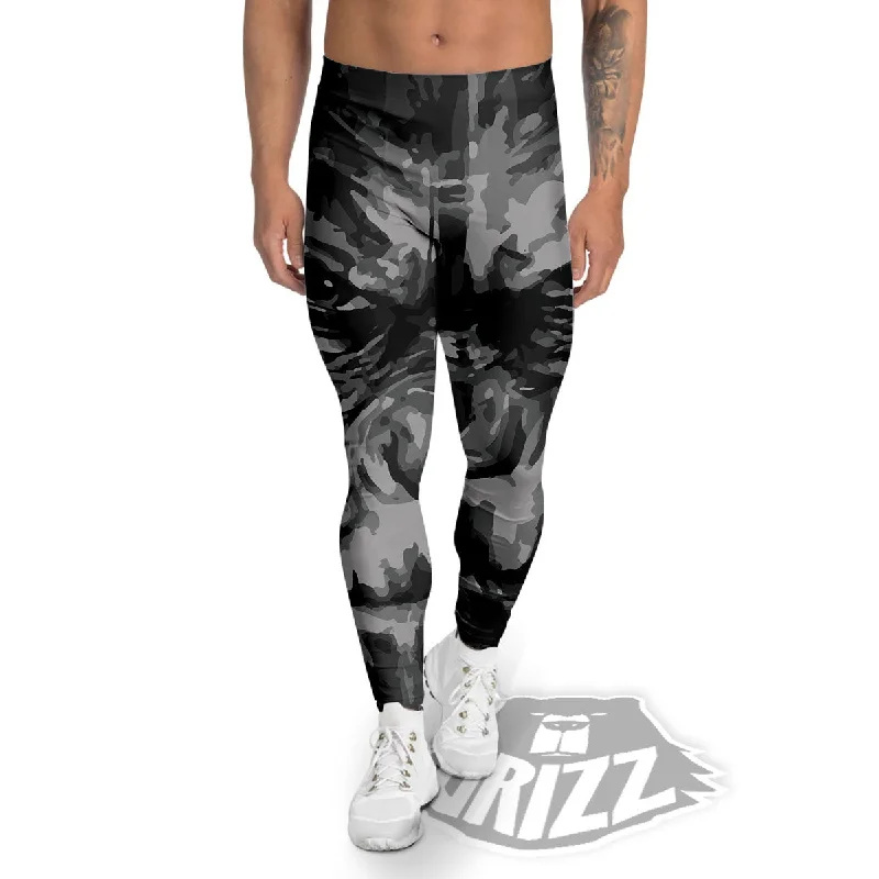 Black And Grey Face Chimpanzee Print Men's Leggings