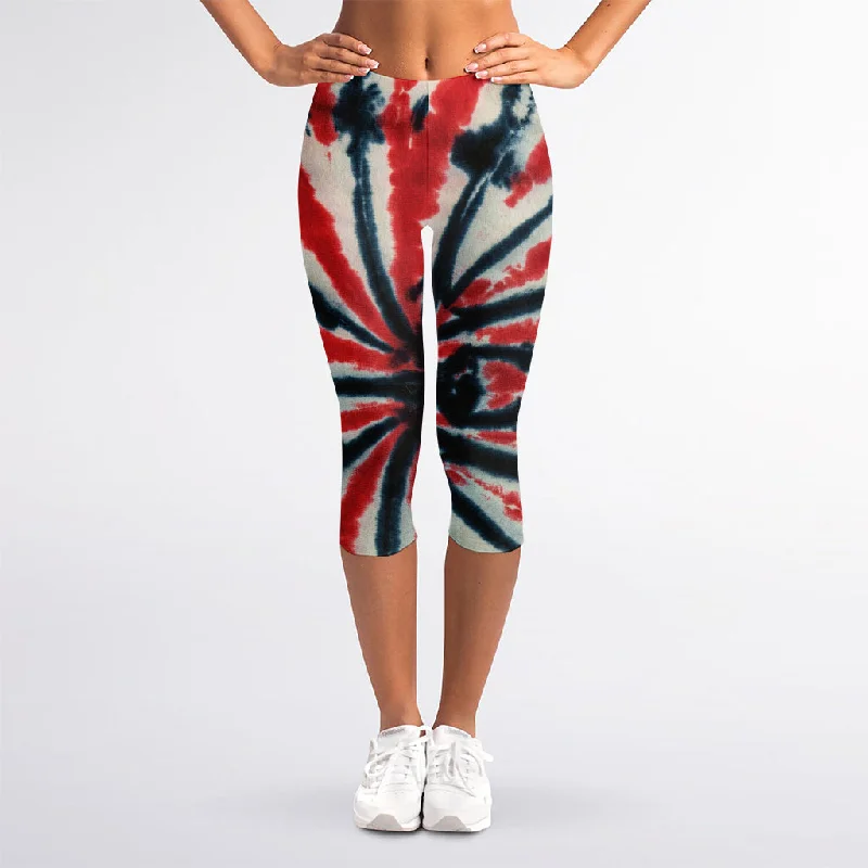 Members Only Black And Red Spider Tie Dye Print Women's Capri Leggings