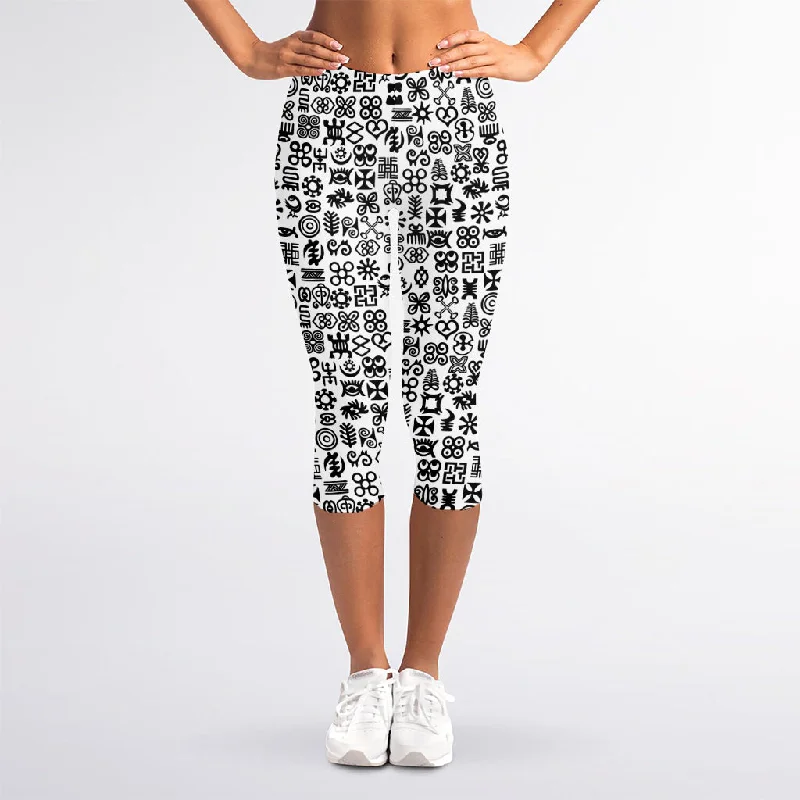 Deal of the Day Black And White Adinkra Tribe Symbols Women's Capri Leggings