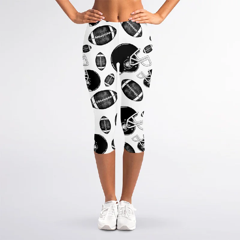 Savings Galore Black And White American Football Print Women's Capri Leggings