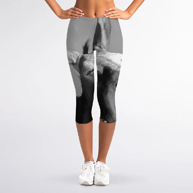 Today’s Special Black And White Funny Donkey Print Women's Capri Leggings