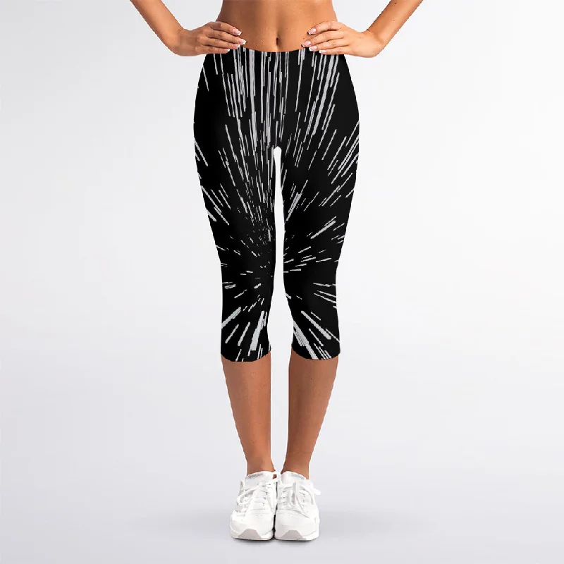 Final Sale Black And White Lightspeed Print Women's Capri Leggings