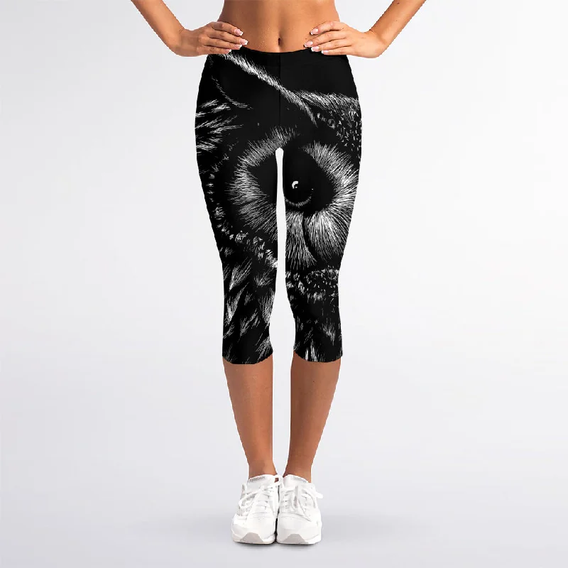 Buy Now Black And White Owl Print Women's Capri Leggings