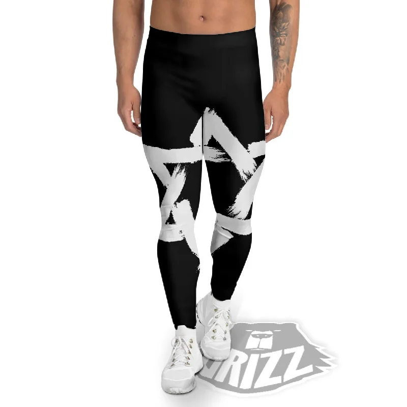 Black And White Star of David Print Men's Leggings