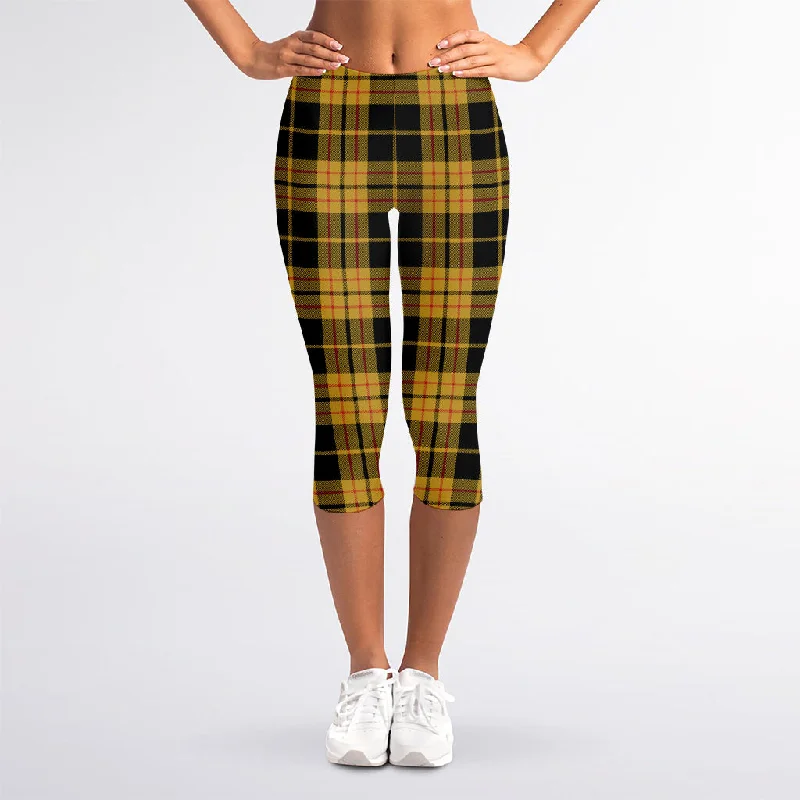 Early Access Black And Yellow Tartan Pattern Print Women's Capri Leggings