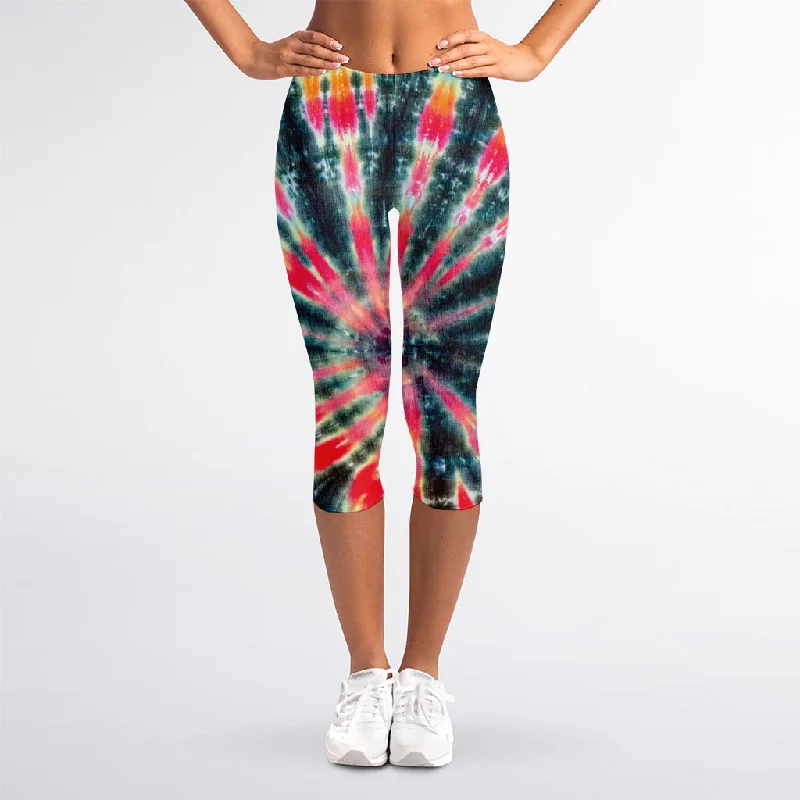 Amazing Deals Black Backed Tie Dye Print Women's Capri Leggings