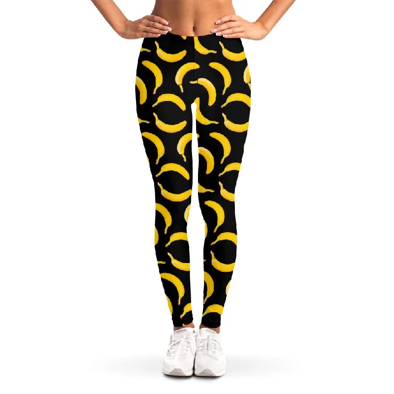 Limited Time Black Banana Pattern Print Women's Leggings