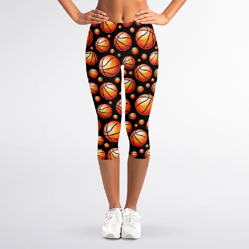 Deal Explosion Black Basketball Pattern Print Women's Capri Leggings