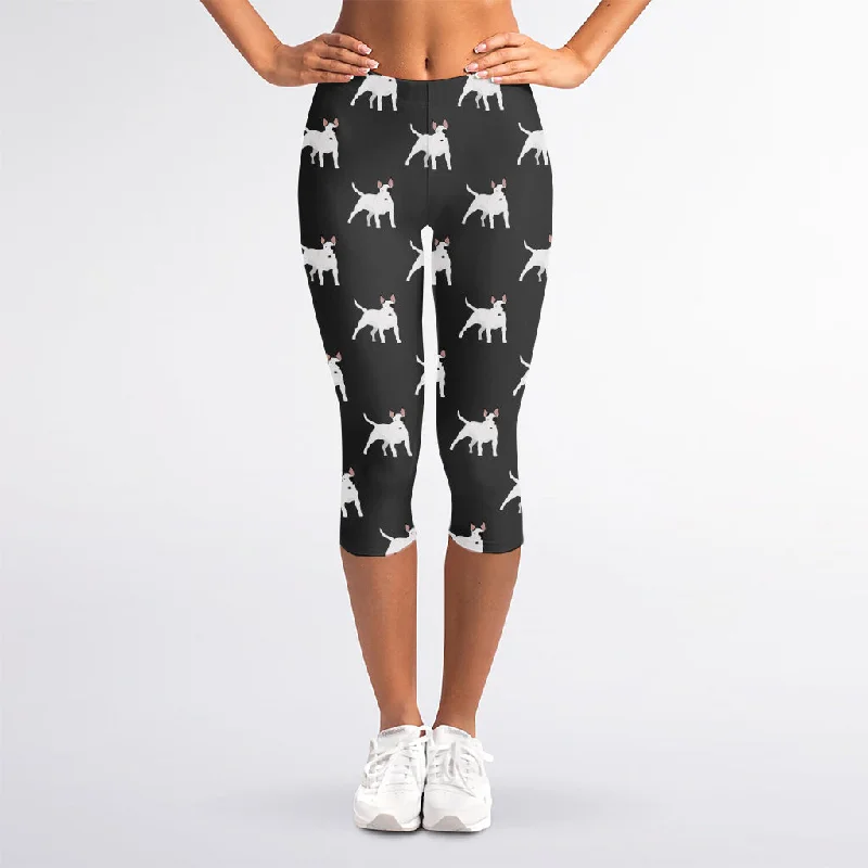 Price Blitz Black Bull Terrier Pattern Print Women's Capri Leggings